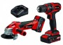 Акумулаторен комплект бормашина и ъглошлайф Einhell TC-TK 18 LI Kit Power X-Change 18 V, Li-ion, 1.5/3.0 Ah, TC-CD 18/35 Li и TC-AG 18/115 Li